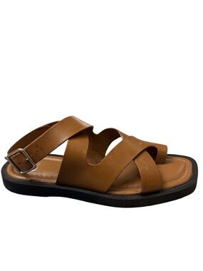 Gianni Bini GB Brown Leather Cross-Strap Sandal